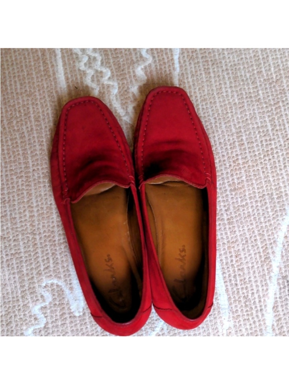 Clarks Red Suede Loafers - Picture 2 of 8